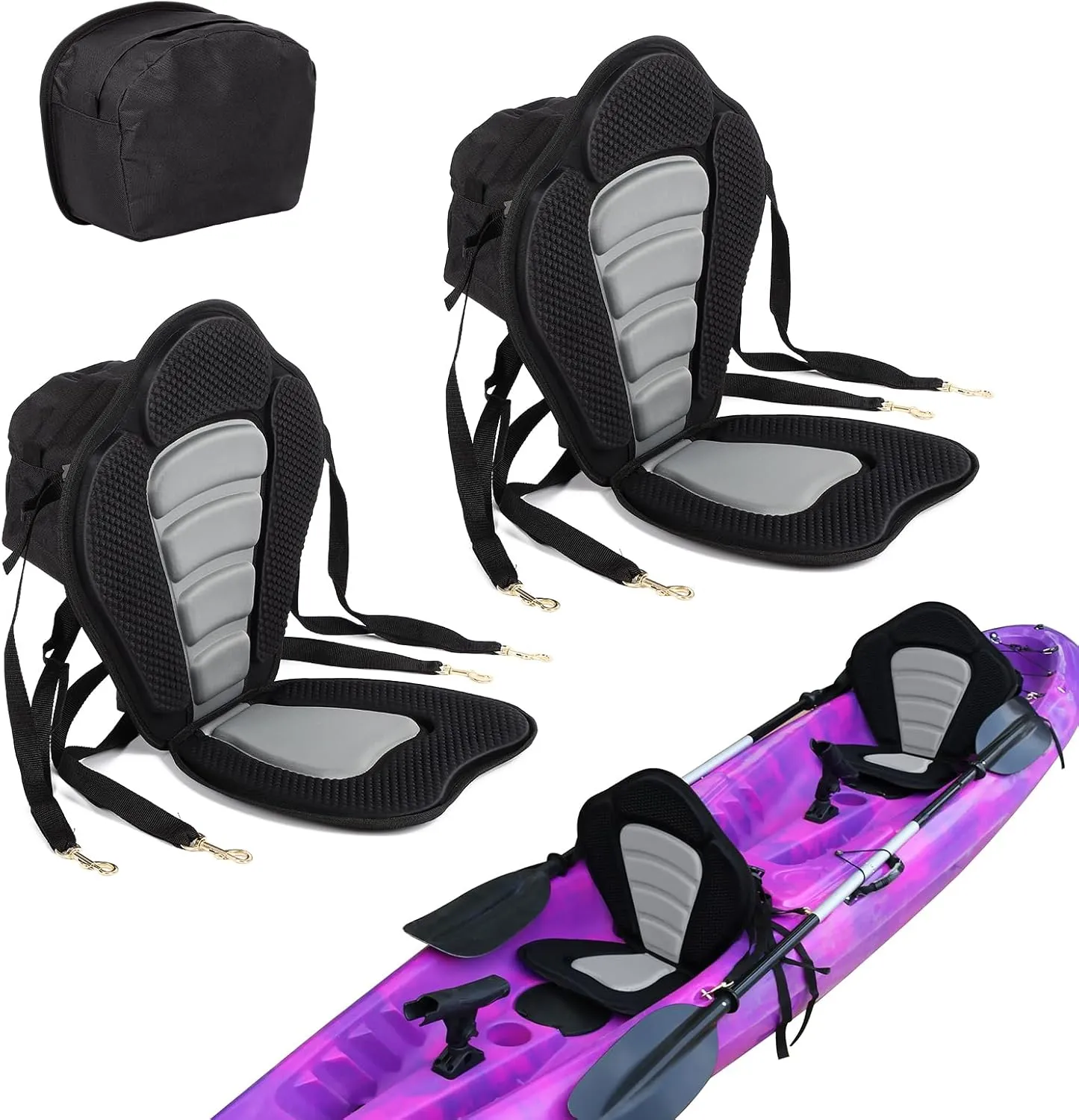 FAHKNS 2-Pack Kayak Seats, Kayak Accessories, SUP Paddle Board Seats, Luxury Padded Canoe Back Seat with Removable Storage Bag, 4 Adjustable Straps for Kayaking, Canoeing, Rafting, Fishing