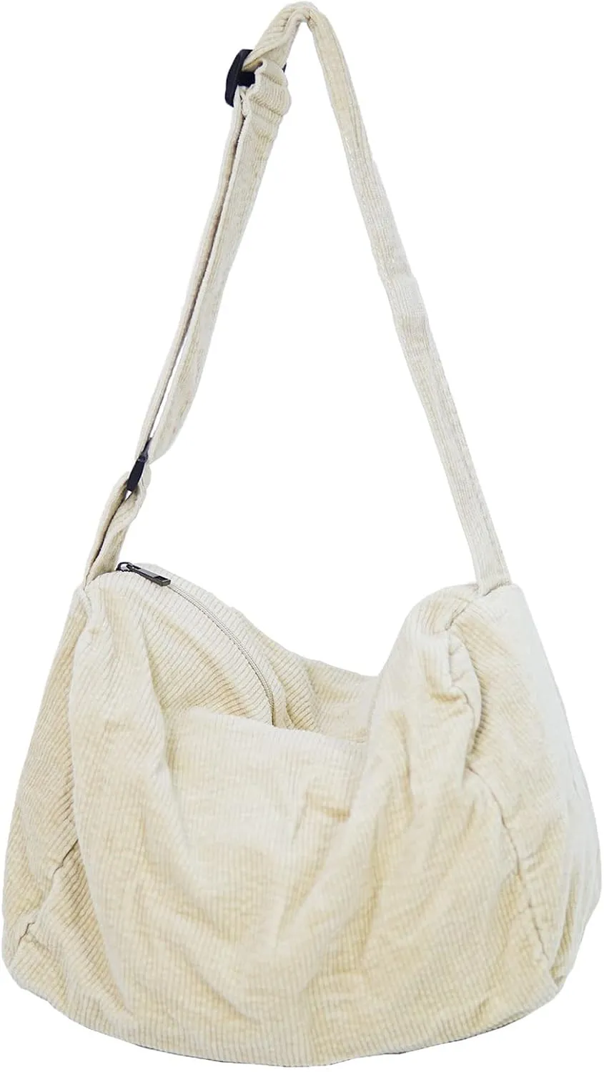 FAIME Corduroy Canvas Crossbody Bag, Retro Casual Shoulder Tote Bag, Large Shopping Bag for Women