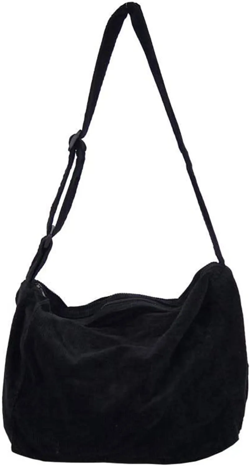 FAIME Corduroy Canvas Crossbody Bag, Retro Casual Shoulder Tote Bag, Large Shopping Bag for Women