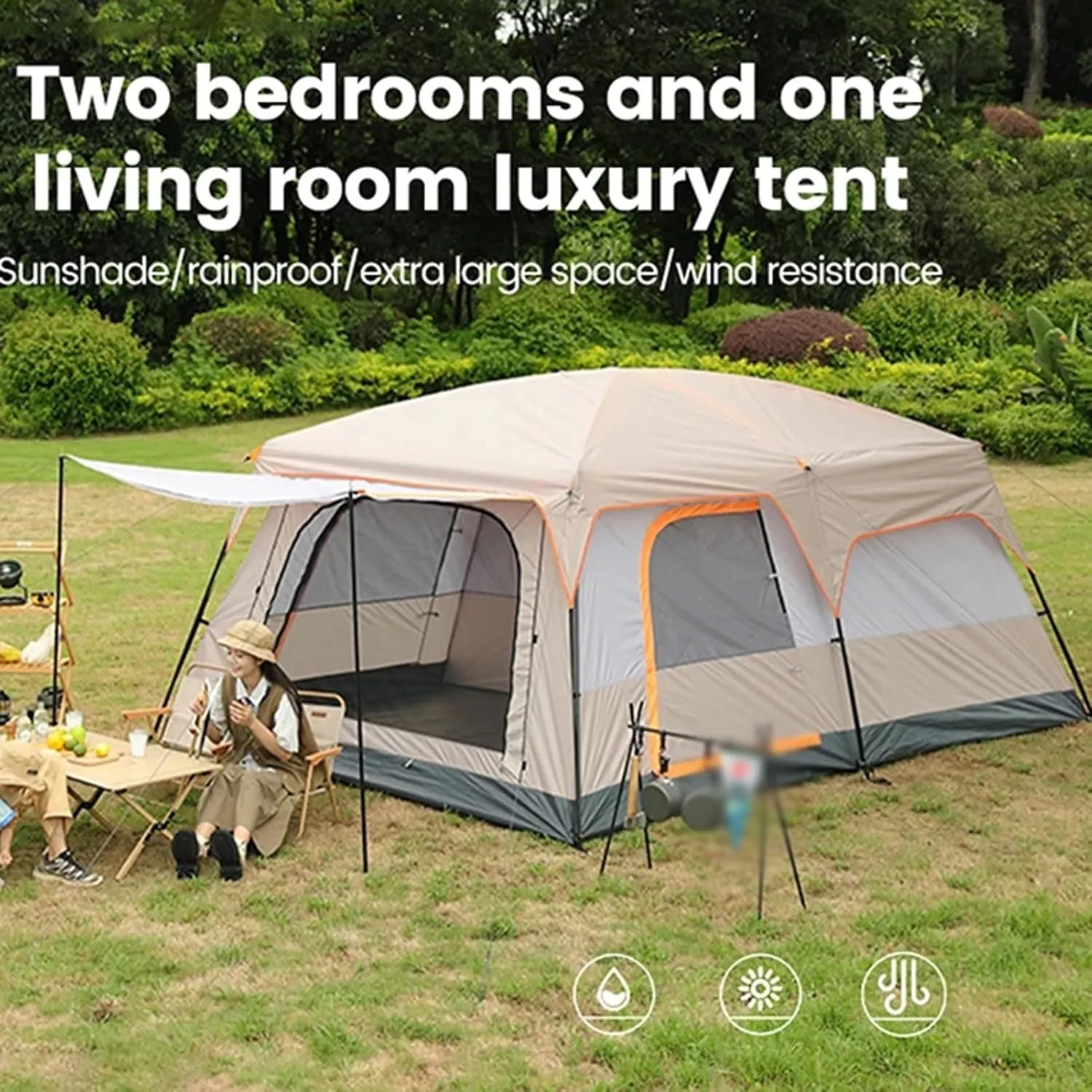 Family Camping Bell Tent 4 Season Luxury Outdoor Camping and Glamping Yurt Tent for Camping Hiking Christmas Party