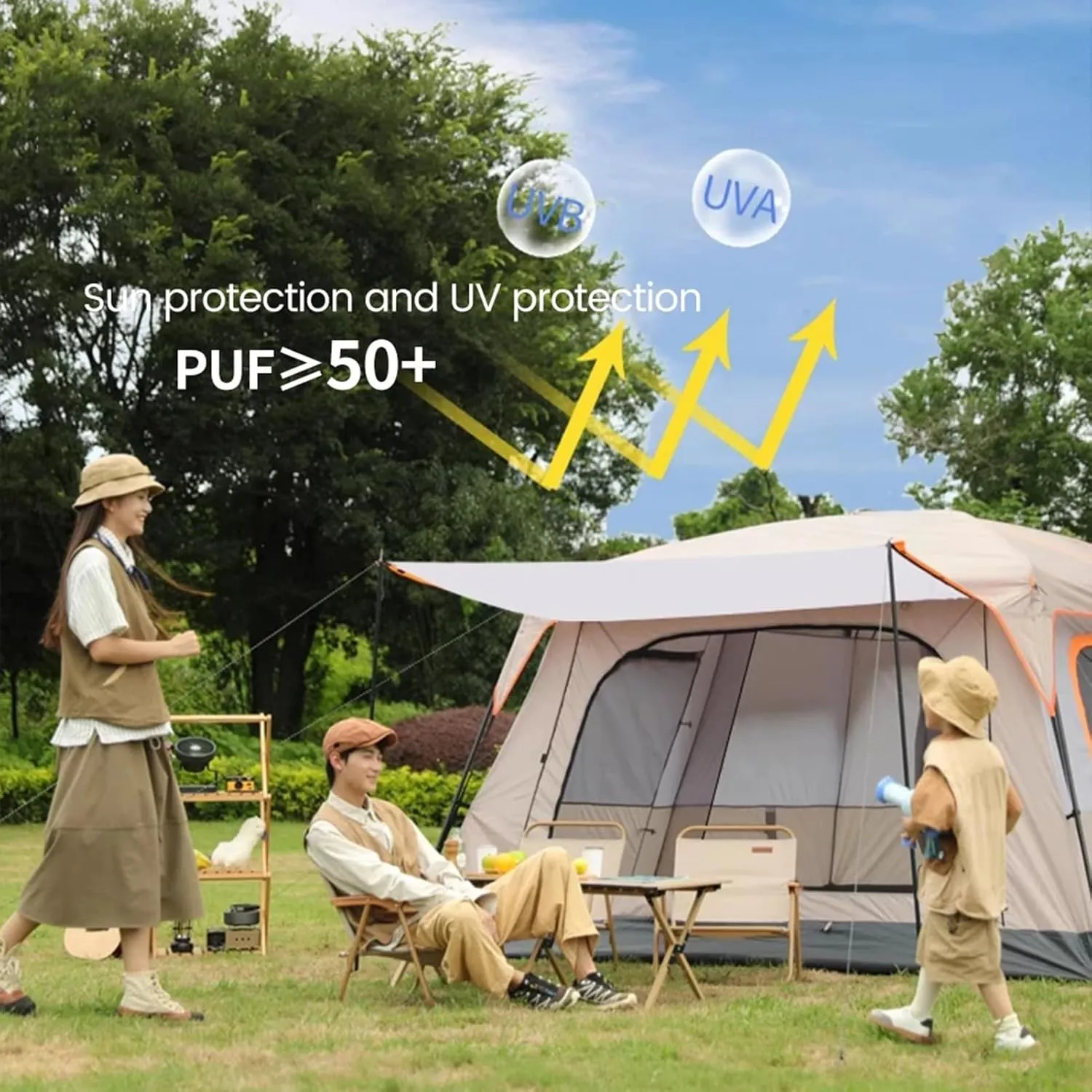 Family Camping Bell Tent 4 Season Luxury Outdoor Camping and Glamping Yurt Tent for Camping Hiking Christmas Party
