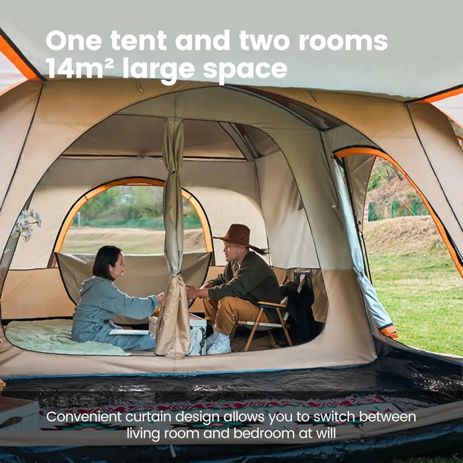 Family Camping Bell Tent 4 Season Luxury Outdoor Camping and Glamping Yurt Tent for Camping Hiking Christmas Party