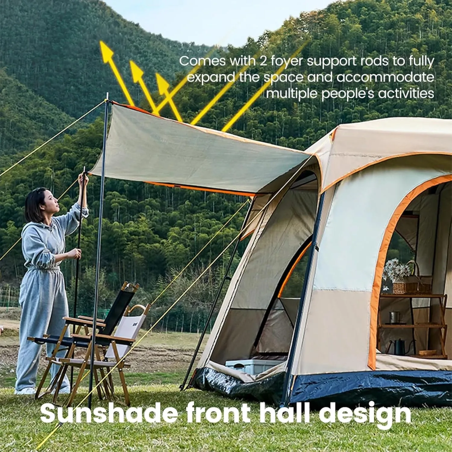 Family Camping Bell Tent 4 Season Luxury Outdoor Camping and Glamping Yurt Tent for Camping Hiking Christmas Party