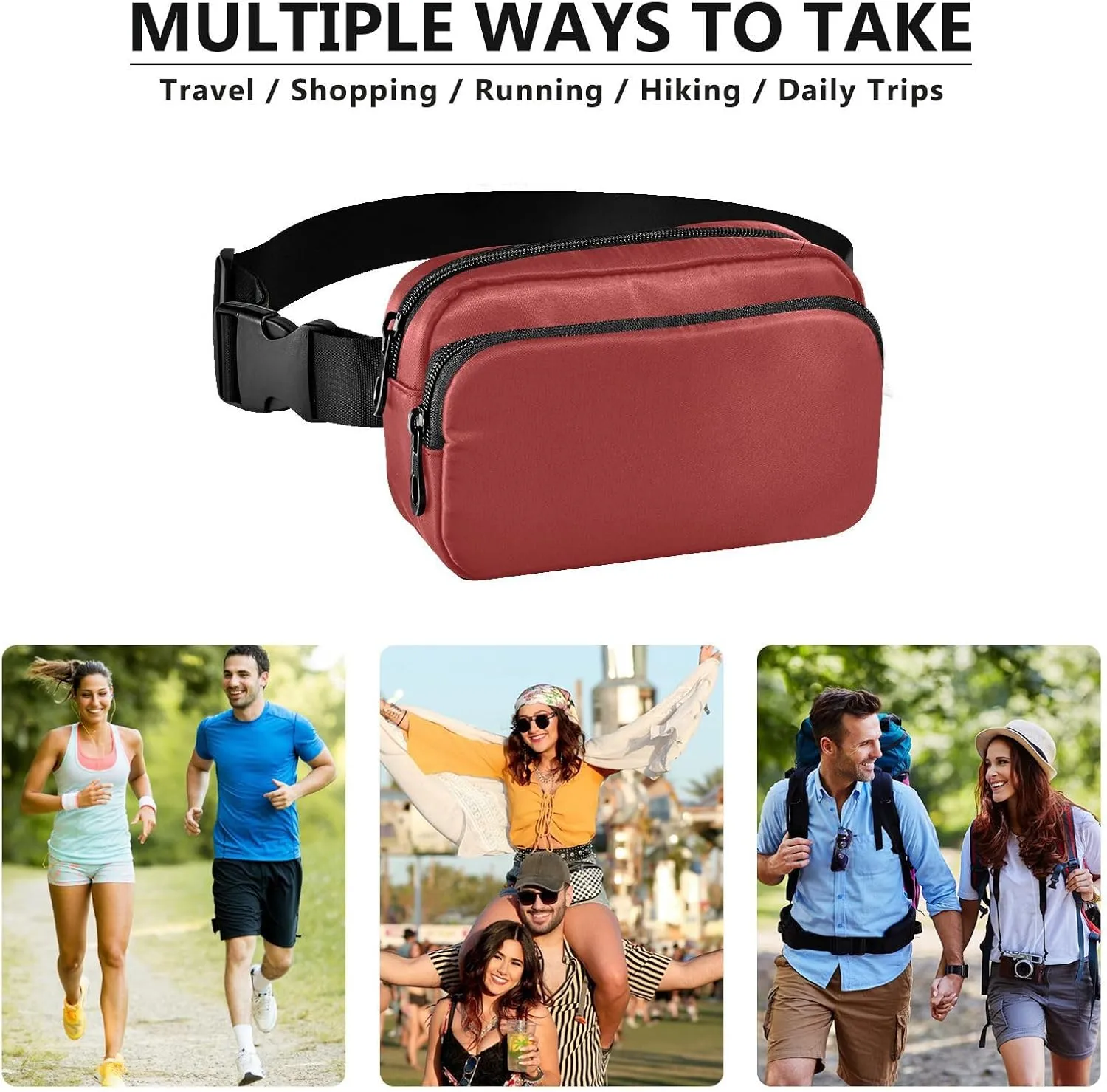 Fanny Pack for Women Men with Zipper Brown Fashion Waist Pack, Small Cross Body bags for Running,Hiking,Cycling,Travel 20833