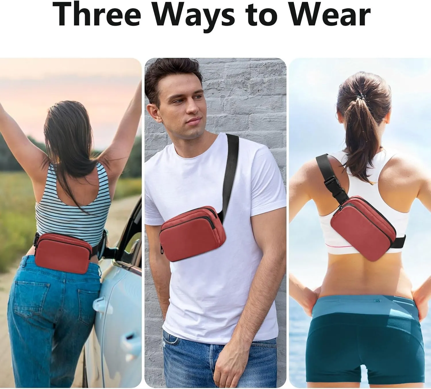 Fanny Pack for Women Men with Zipper Brown Fashion Waist Pack, Small Cross Body bags for Running,Hiking,Cycling,Travel 20833