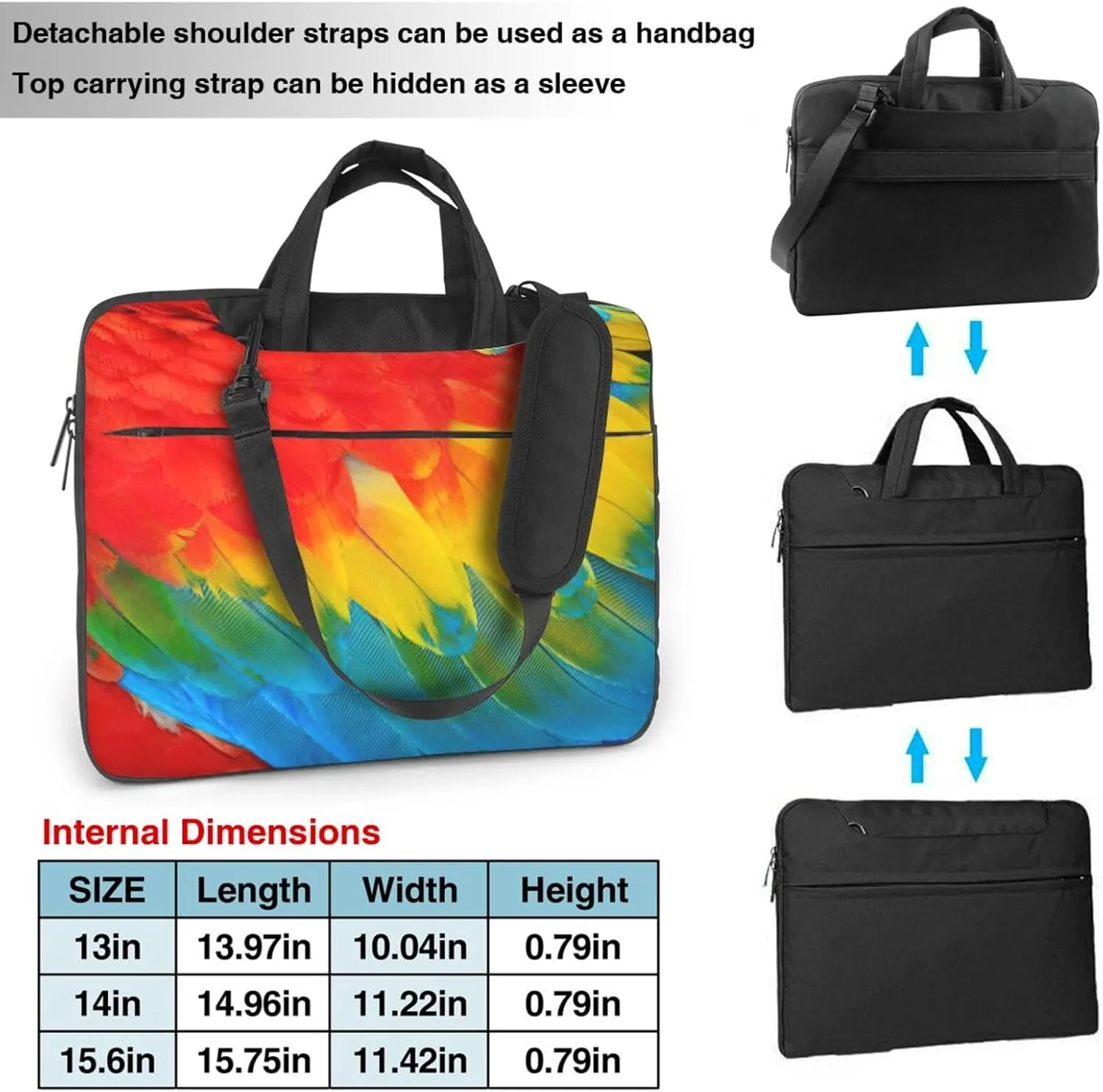 Fantastic Parrot Feather Print Laptop Bag,Can Use It Freely As A Shoulder Bag,Crossbody Bag,And Briefcase