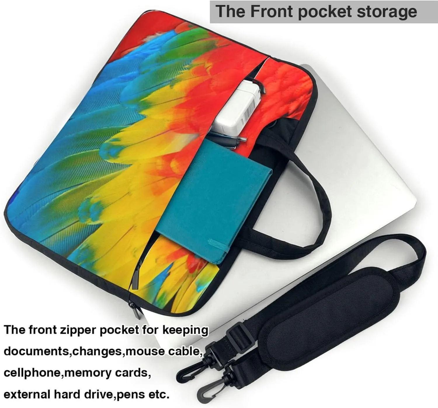 Fantastic Parrot Feather Print Laptop Bag,Can Use It Freely As A Shoulder Bag,Crossbody Bag,And Briefcase