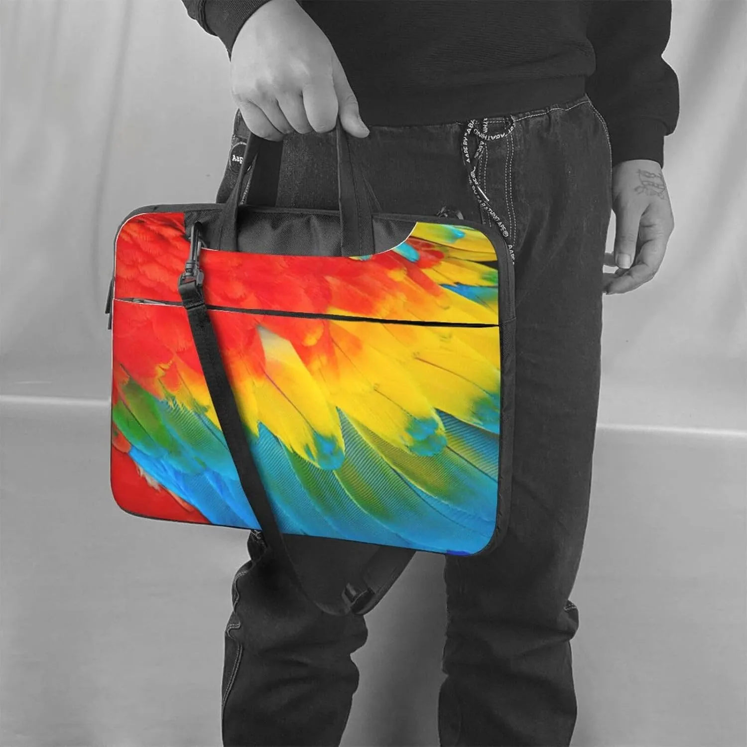 Fantastic Parrot Feather Print Laptop Bag,Can Use It Freely As A Shoulder Bag,Crossbody Bag,And Briefcase