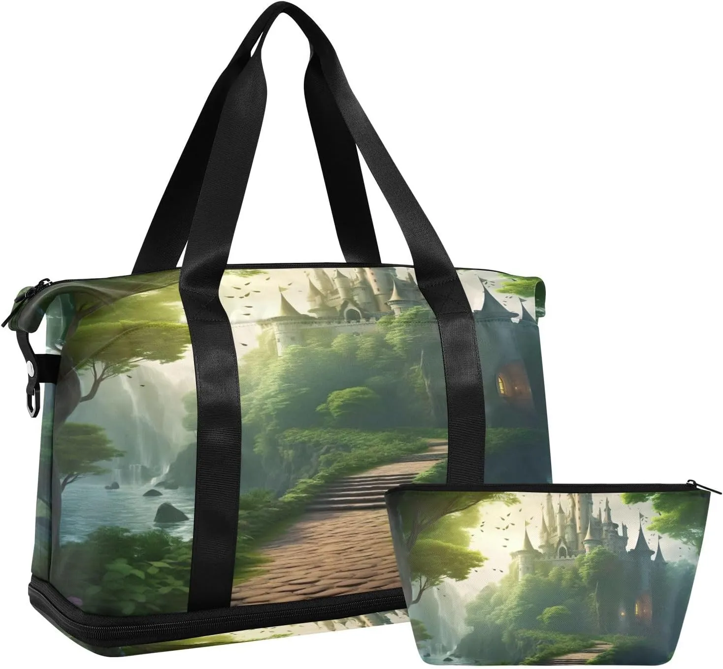 Fantasy Forest Scene Duffel Bag Lightweight Carry On Gym Bags for Travel and Weekends, Versatile Overnight Bag with Shoe Compartment