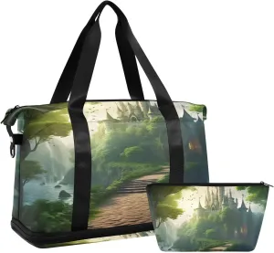 Fantasy Forest Scene Duffel Bag Lightweight Carry On Gym Bags for Travel and Weekends, Versatile Overnight Bag with Shoe Compartment
