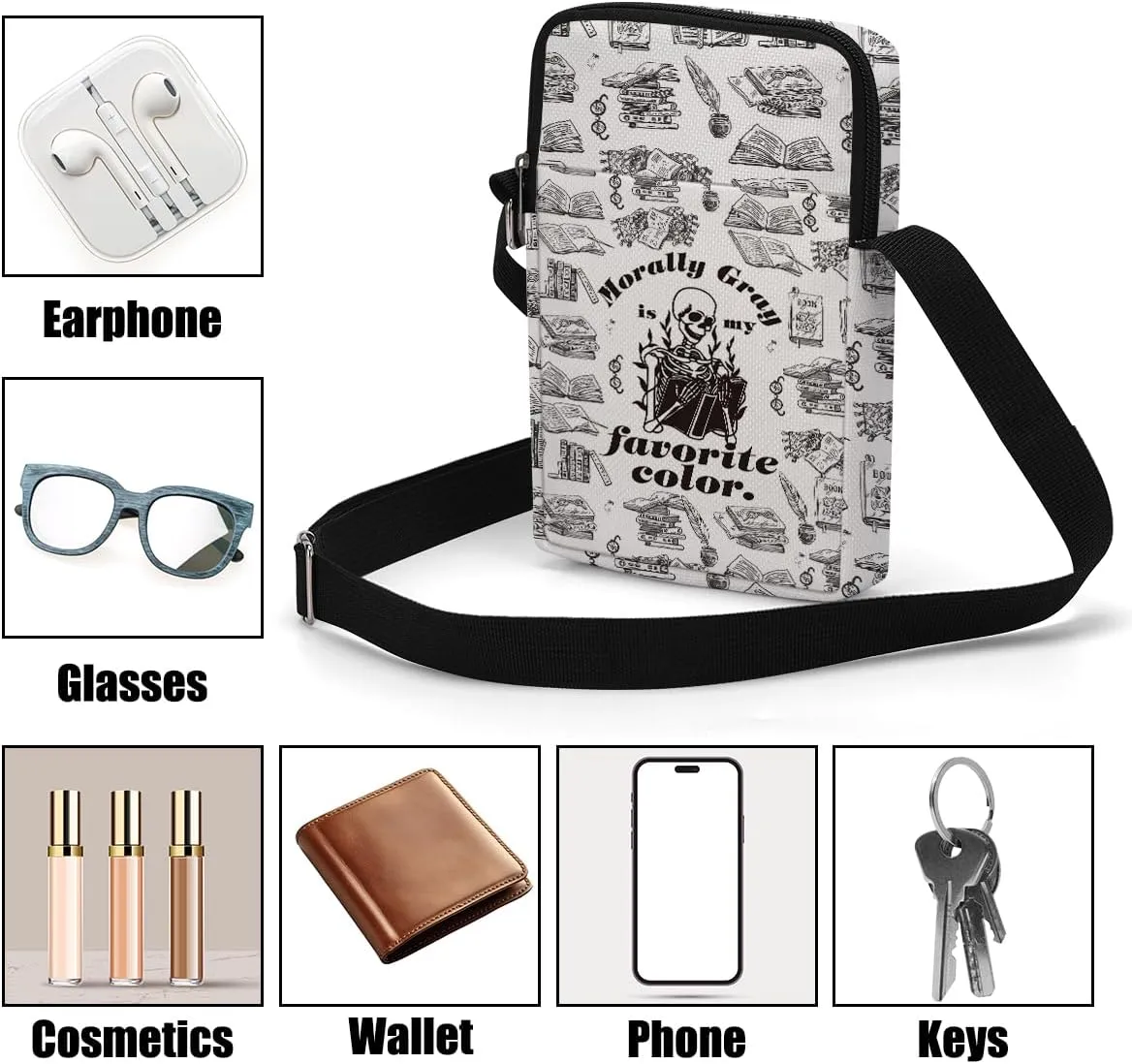 Fantasy Novel Cross Body Bag Magic Mouse Wizard Stuff Phone Bag Book Lovers Gifts Preppy Anime Shoulder Bag