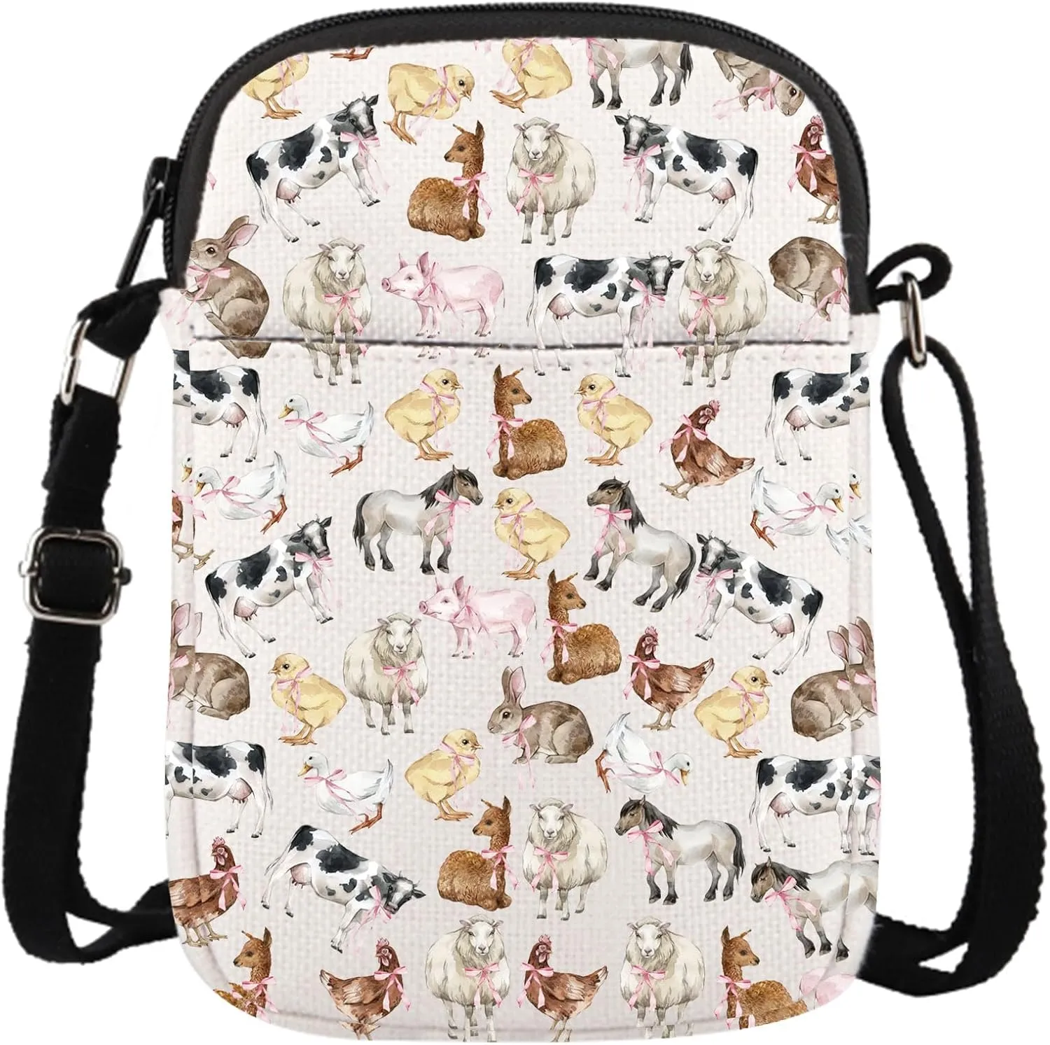 Farm Animal Pink Bow Gift Coquette Barnyard Animal Aesthetic Farm Animal Crossbody Bag for Animal Lover