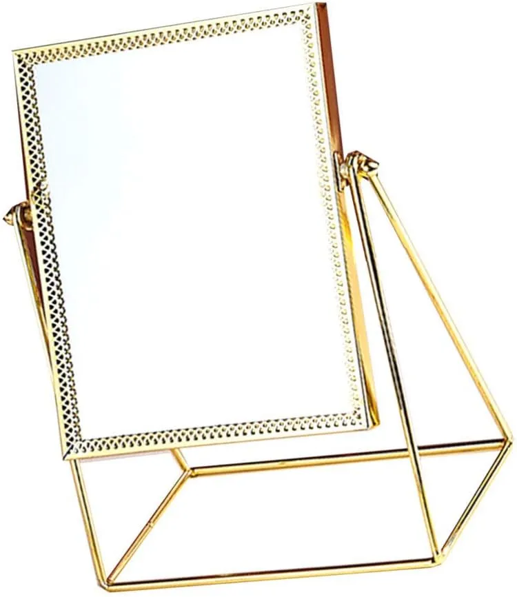 FAVOMOTO Decorative Home Mirror Square Flower Lace Makeup Mirror Perfect for Desk Cosmetics Use