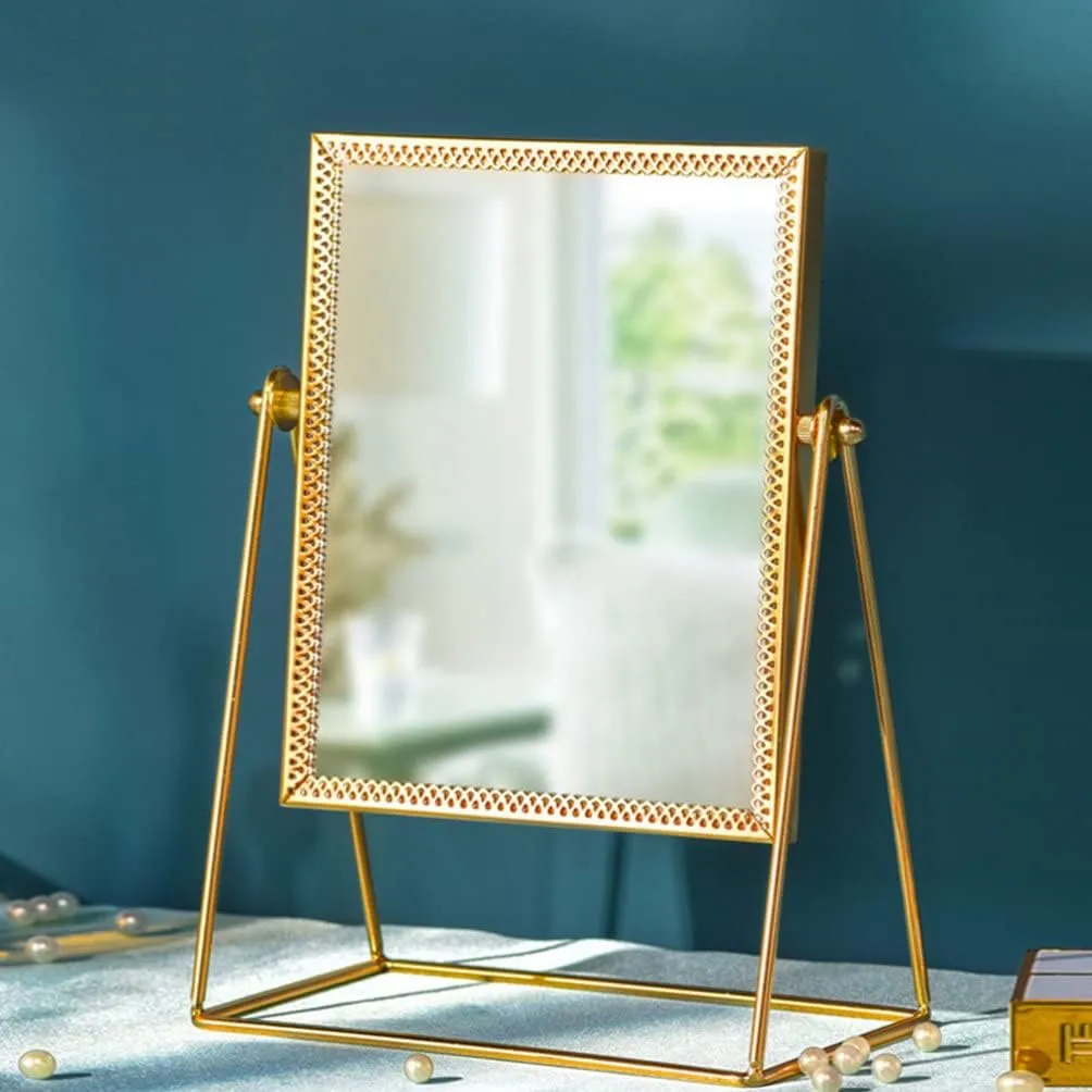 FAVOMOTO Decorative Home Mirror Square Flower Lace Makeup Mirror Perfect for Desk Cosmetics Use