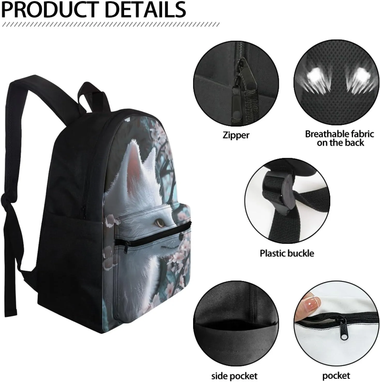 Fire Anger Fox Print Backpack School Bag for Boy Girl Men Women Large Capacity Book Bag Travel Daypack Rucksack,Fox 03