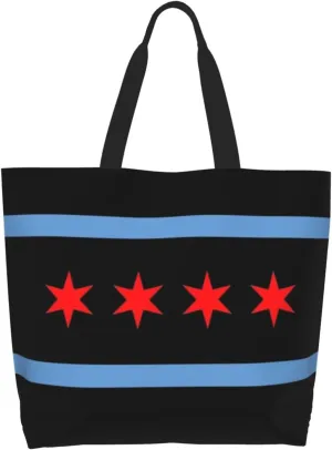 Flag Grocery Bag Chicago Shoulder Bag Handbag Shopping Grocery Bags Chicago Flag Bag Canvas Bag