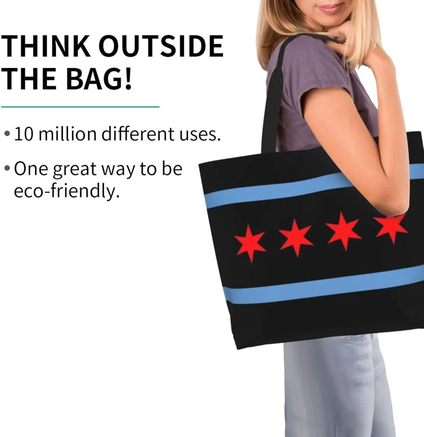 Flag Grocery Bag Chicago Shoulder Bag Handbag Shopping Grocery Bags Chicago Flag Bag Canvas Bag