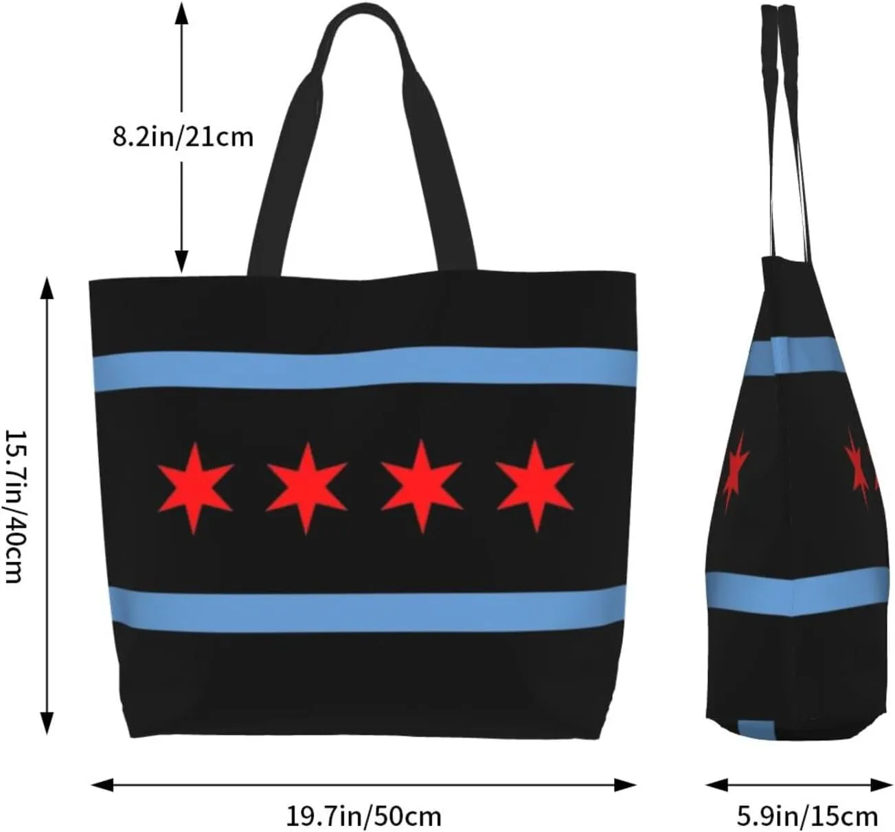 Flag Grocery Bag Chicago Shoulder Bag Handbag Shopping Grocery Bags Chicago Flag Bag Canvas Bag