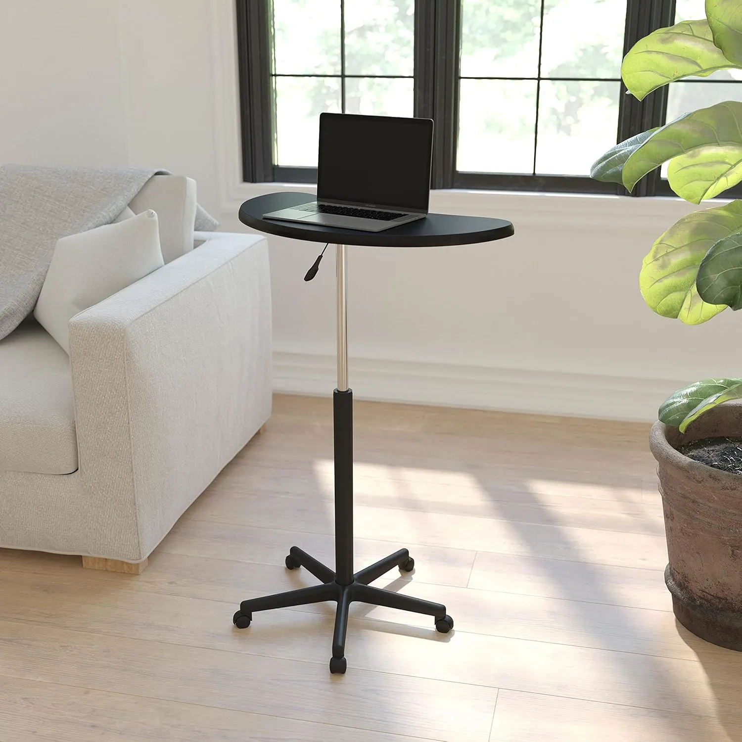Flash Furniture Eve Sit to Stand Mobile Laptop Desk/Speaker's Lectern with Wheels, Modern Height-Adjustable Portable Standing Computer Desk, Black