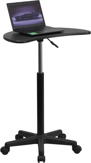 Flash Furniture Eve Sit to Stand Mobile Laptop Desk/Speaker's Lectern with Wheels, Modern Height-Adjustable Portable Standing Computer Desk, Black