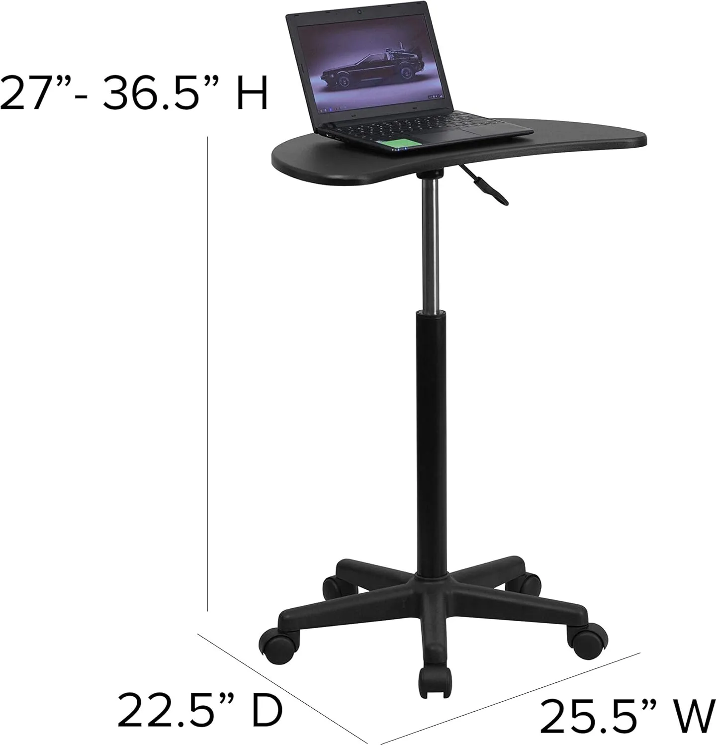 Flash Furniture Eve Sit to Stand Mobile Laptop Desk/Speaker's Lectern with Wheels, Modern Height-Adjustable Portable Standing Computer Desk, Black