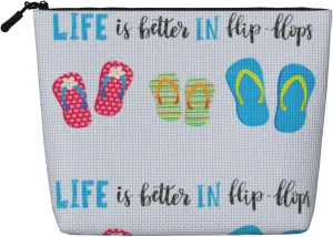 Flip Flops Calligraphy Beach Shoes Print make up bag Single-layer Makeup Bags Travel Cosmetic Organizer Large Capacity Zippered