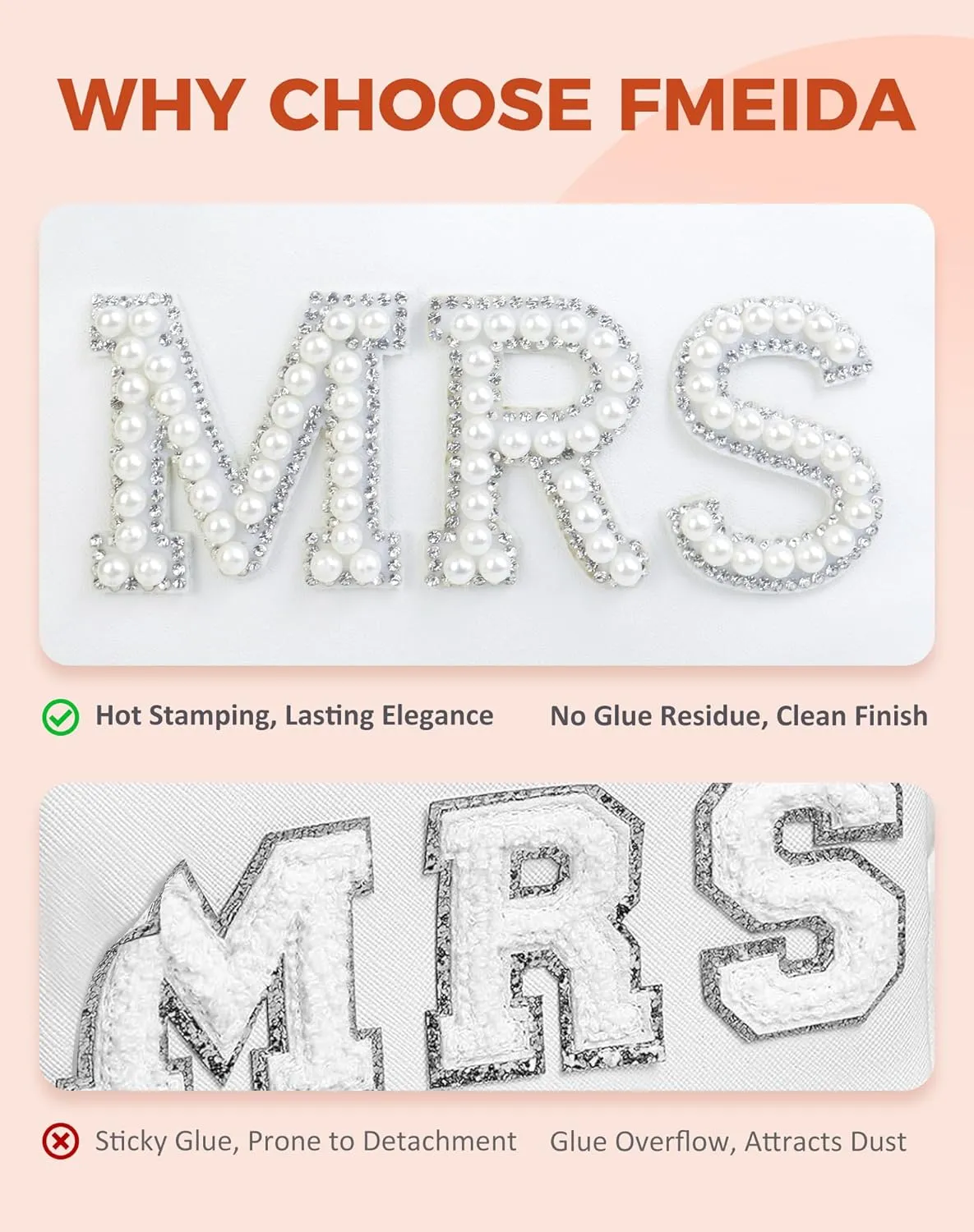 Fmeida MRS Patch Makeup Bag Bride Small Cosmetic Bag for Purse with Pearl Rhinestone Patches White PU Leather Detachable Handle Bride to be Gifts for Bachelorette Party Wedding Bridal Shower