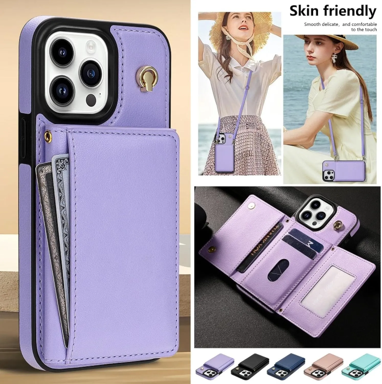 for iPhone 16 Phone Case Crossbody Leather Wallet Card Cover Flip Purse Back Bag(for iPhone 16/Blue)