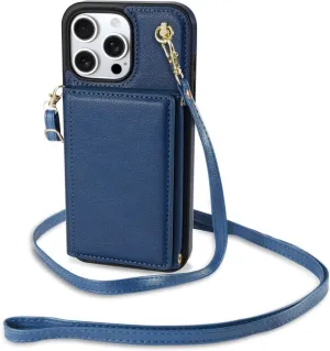 for iPhone 16 Phone Case Crossbody Leather Wallet Card Cover Flip Purse Back Bag(for iPhone 16/Blue)