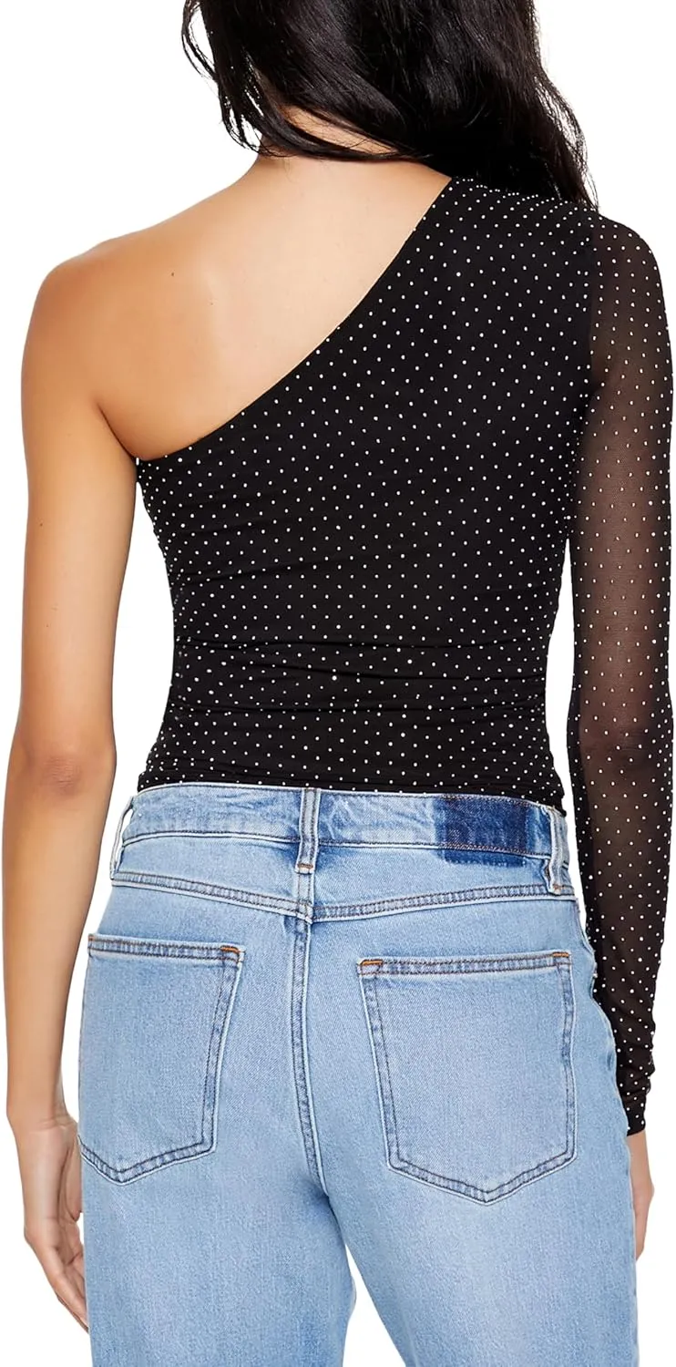 Forever 21 Women's Rhinestone One-Shoulder Crop Top