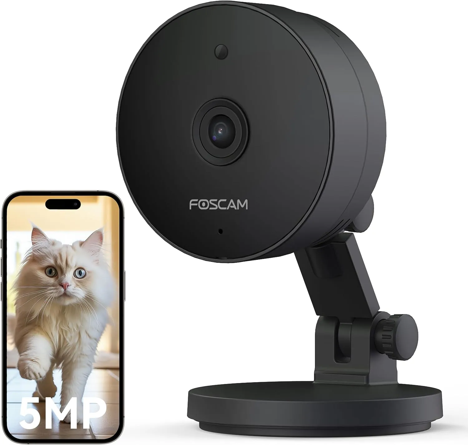 FOSCAM 3K 5MP Security Camera Indoor/Outdoor, 2.4g & 5g WiFi Magnetic Mini Dog/Cat/Pet/Baby Camera, Smart Motion Detection, 20X Zoom, 2-Way Audio, Night Vision, Home Monitor Work with Alexa & Google