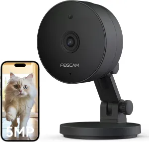 FOSCAM 3K 5MP Security Camera Indoor/Outdoor, 2.4g & 5g WiFi Magnetic Mini Dog/Cat/Pet/Baby Camera, Smart Motion Detection, 20X Zoom, 2-Way Audio, Night Vision, Home Monitor Work with Alexa & Google