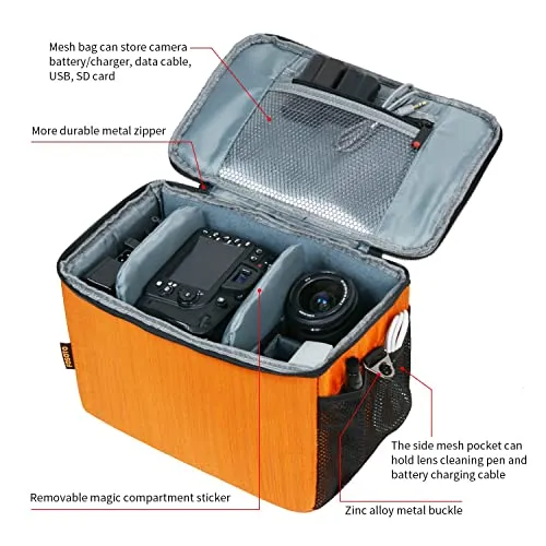 FOSOTO DSLR Camera Shoulder Crossbody Bag Compatible for Canon EOS Rebel T8i T6 T7 T100 SL3 80D 850D 2000D Nikon D850 D7500 D5600 D3500 D60 SLR Pentax K-3 Mark III K-70 and Lenses Messenger Bag