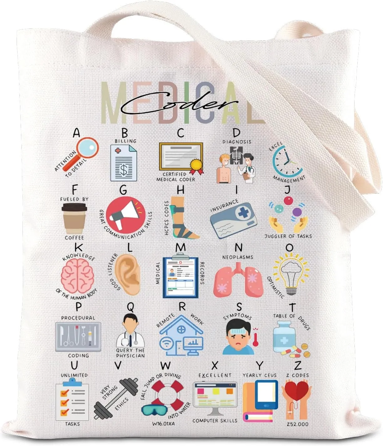 FOTAP Medical Coder Gift Medical Coder Alphabet Tote Bag Medical Biller Handbag Medical Billing Gift Coworker Gift