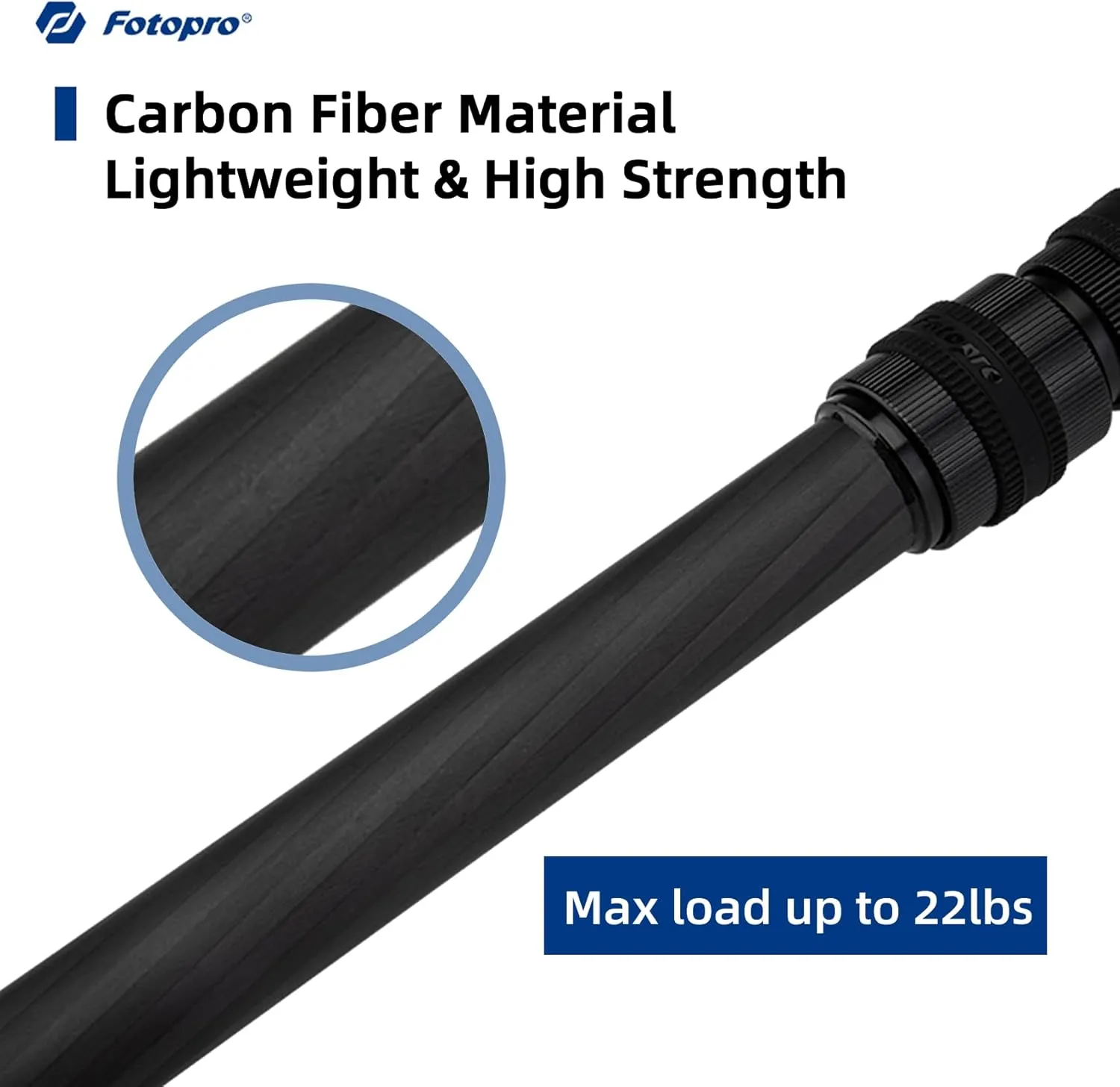 Fotopro 25" Carbon Fiber Tripod Extension Tube 3-Section Tripod Center Column Max Load 22lbs