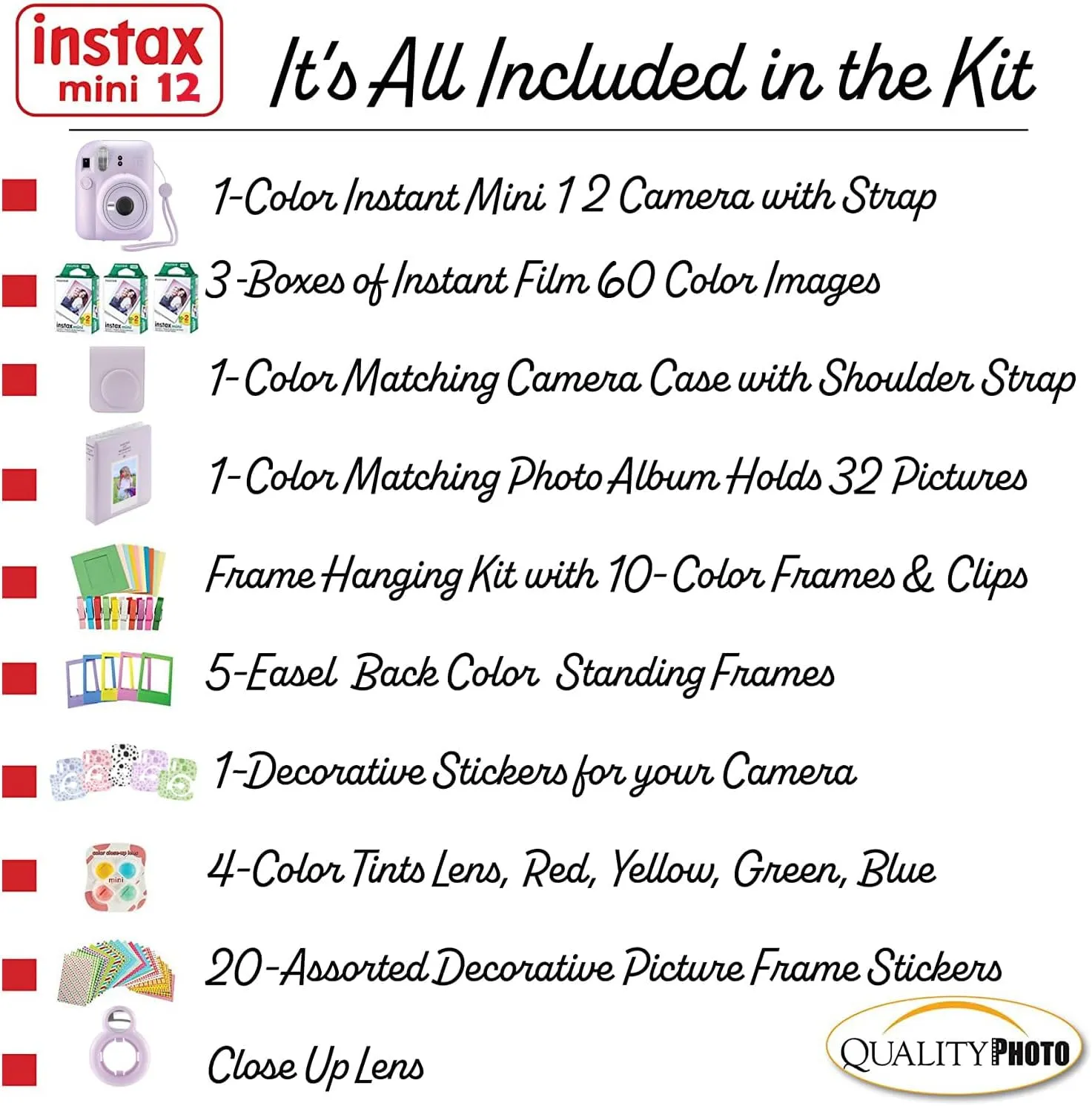 Fujifilm Instax Mini 12 Instant Camera   60 Photo Prints   Accessories, Lilac Purple