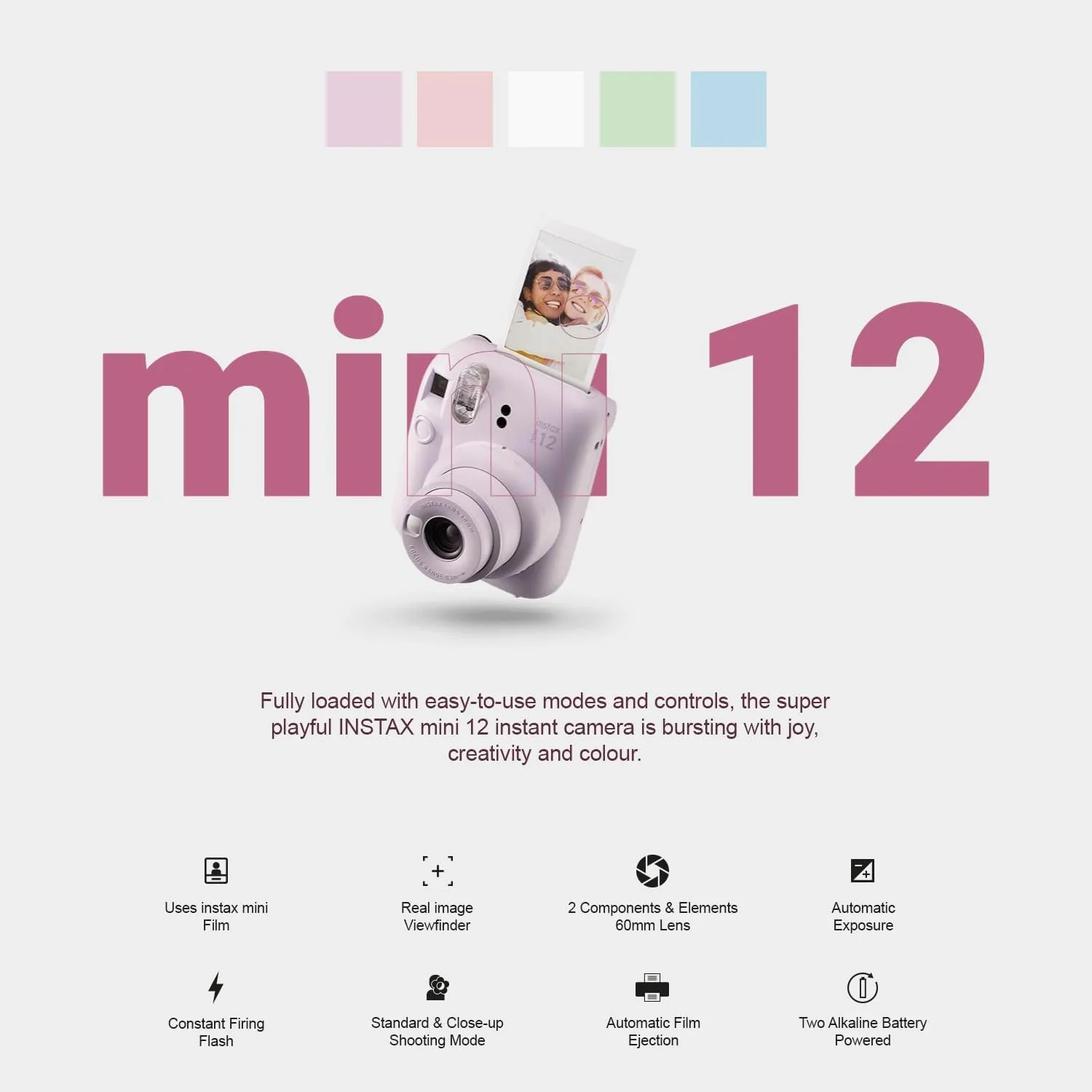 Fujifilm Instax Mini 12 Instant Camera   Minimate Custom Case   Fuji Instax Film 20 Sheets Twin Pack (Mint Green)