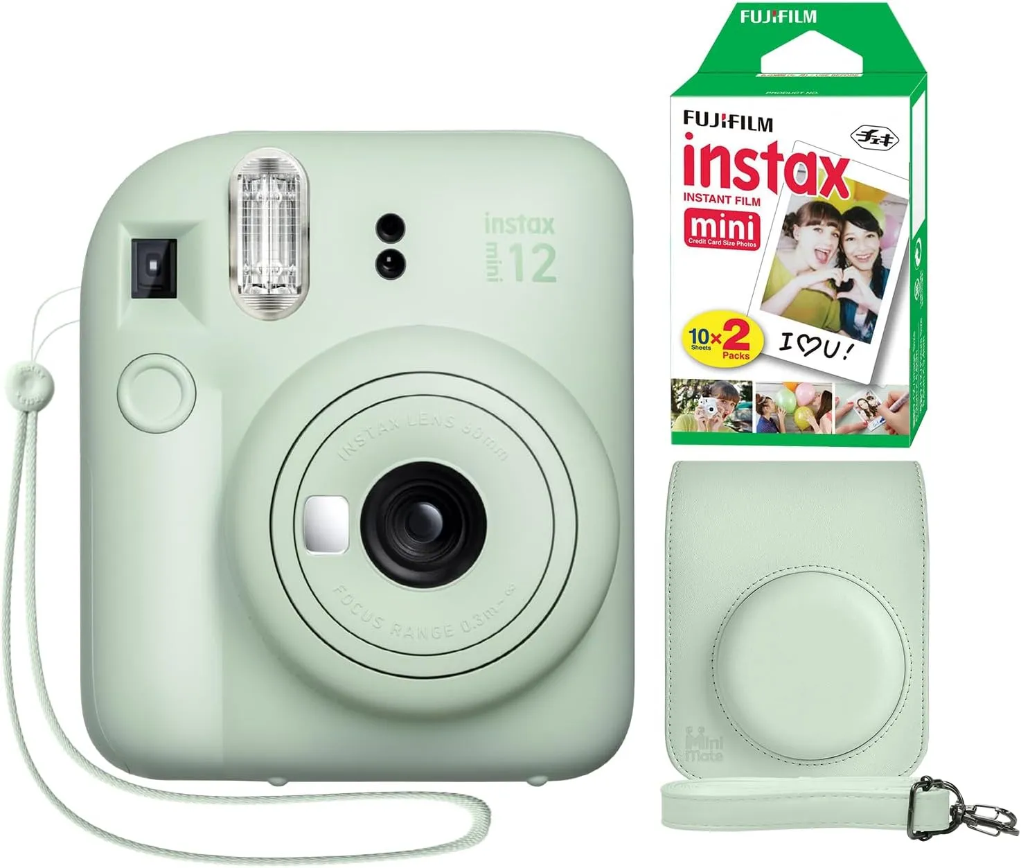 Fujifilm Instax Mini 12 Instant Camera   Minimate Custom Case   Fuji Instax Film 20 Sheets Twin Pack (Mint Green)