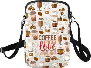 FUSTMW Coffee Crossbody Bag Gifts for Coffee Lovers Women Coffee is My Love Language Cell Phone Purse with Adjustable Strap