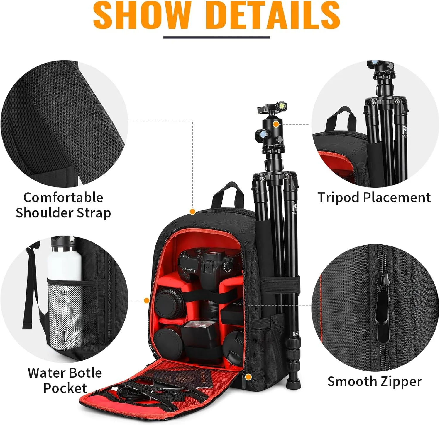 G-raphy Camera Backpack for Photographers Camera Bags DSLR SLR Backpack with Laptop Compartment for DSLR/SLR Cameras,Flashes,Lenses and other photography accessories