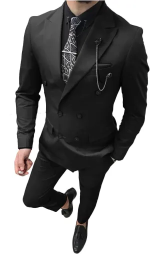GATMSTZ Men Stylish Peak Lapel 2 Piece Suit Double Breasted Wedding Party Tuxedo