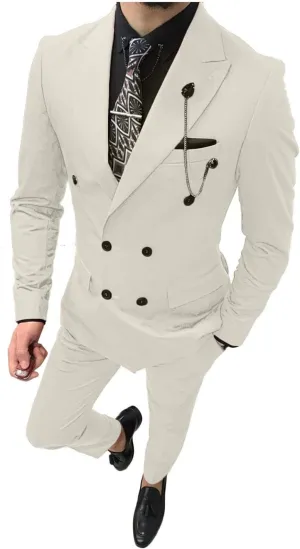 GATMSTZ Men Stylish Peak Lapel 2 Piece Suit Double Breasted Wedding Party Tuxedo