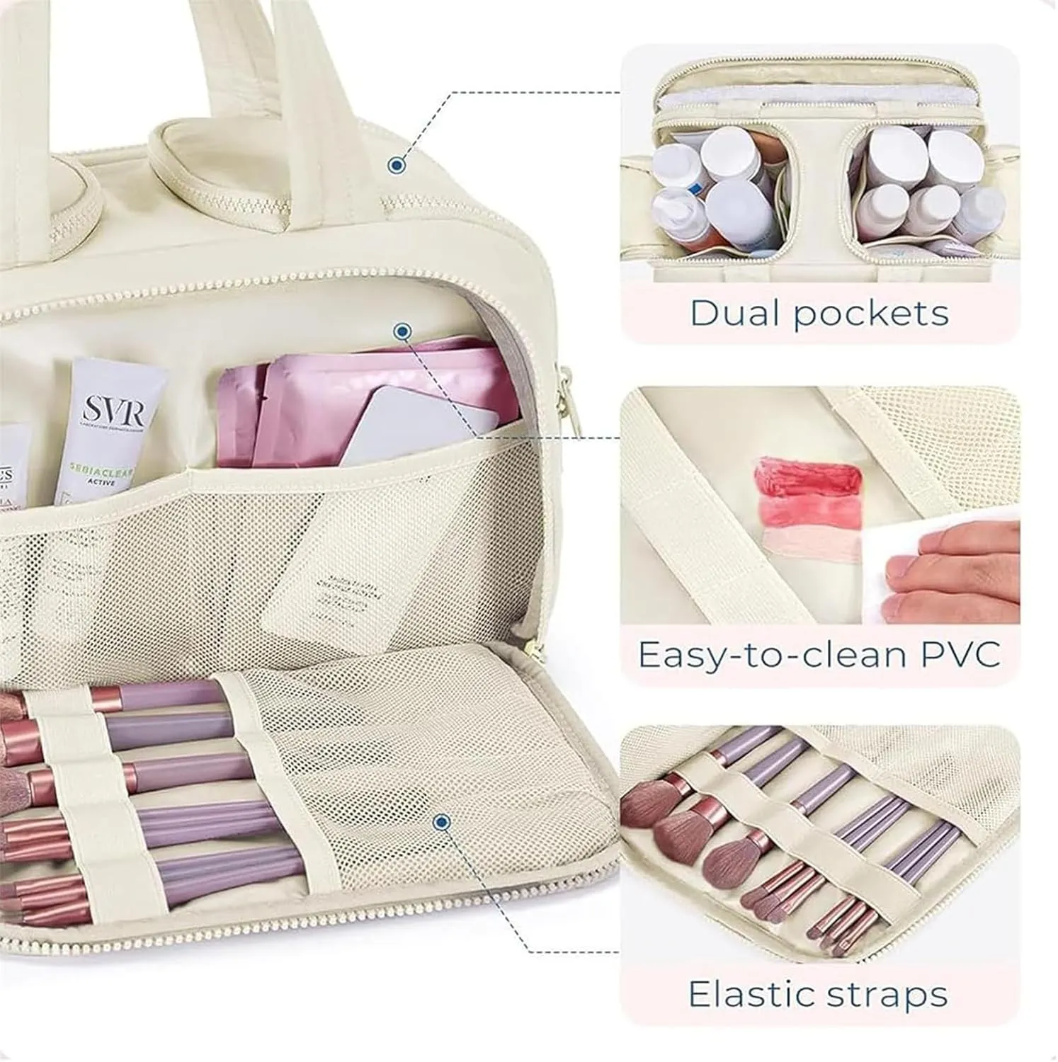 GDSAFS Large Capacity Wide-Open Travel Cosmetic Bag - Curetoaway Travel Cosmetic Bag, 4-In-1 Portable Waterproof Dry/Wet Separation Pouch Open Flat Toiletry Bags with 4 Compartments (2pcs/C)