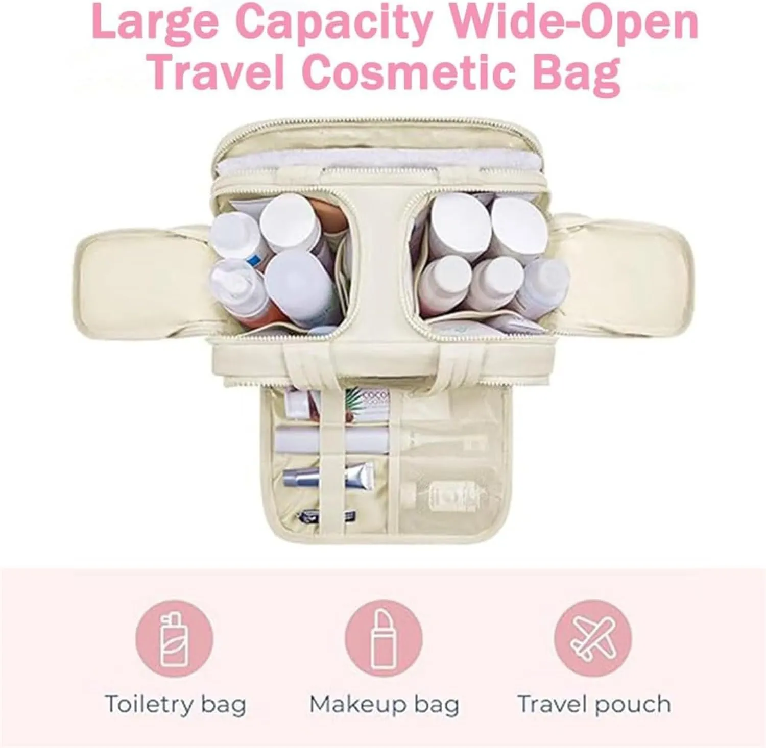 GDSAFS Large Capacity Wide-Open Travel Cosmetic Bag - Curetoaway Travel Cosmetic Bag, 4-In-1 Portable Waterproof Dry/Wet Separation Pouch Open Flat Toiletry Bags with 4 Compartments (2pcs/C)