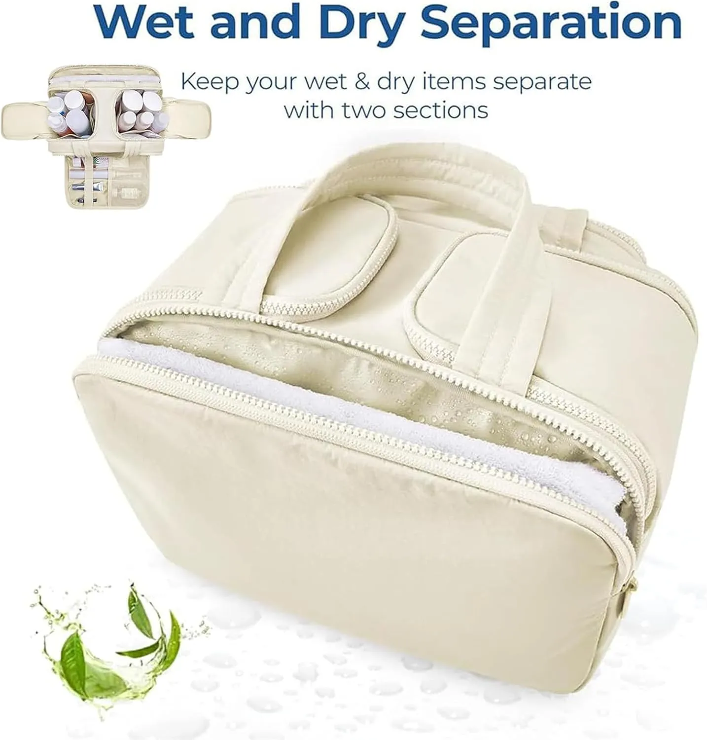 GDSAFS Large Capacity Wide-Open Travel Cosmetic Bag - Curetoaway Travel Cosmetic Bag, 4-In-1 Portable Waterproof Dry/Wet Separation Pouch Open Flat Toiletry Bags with 4 Compartments (2pcs/C)