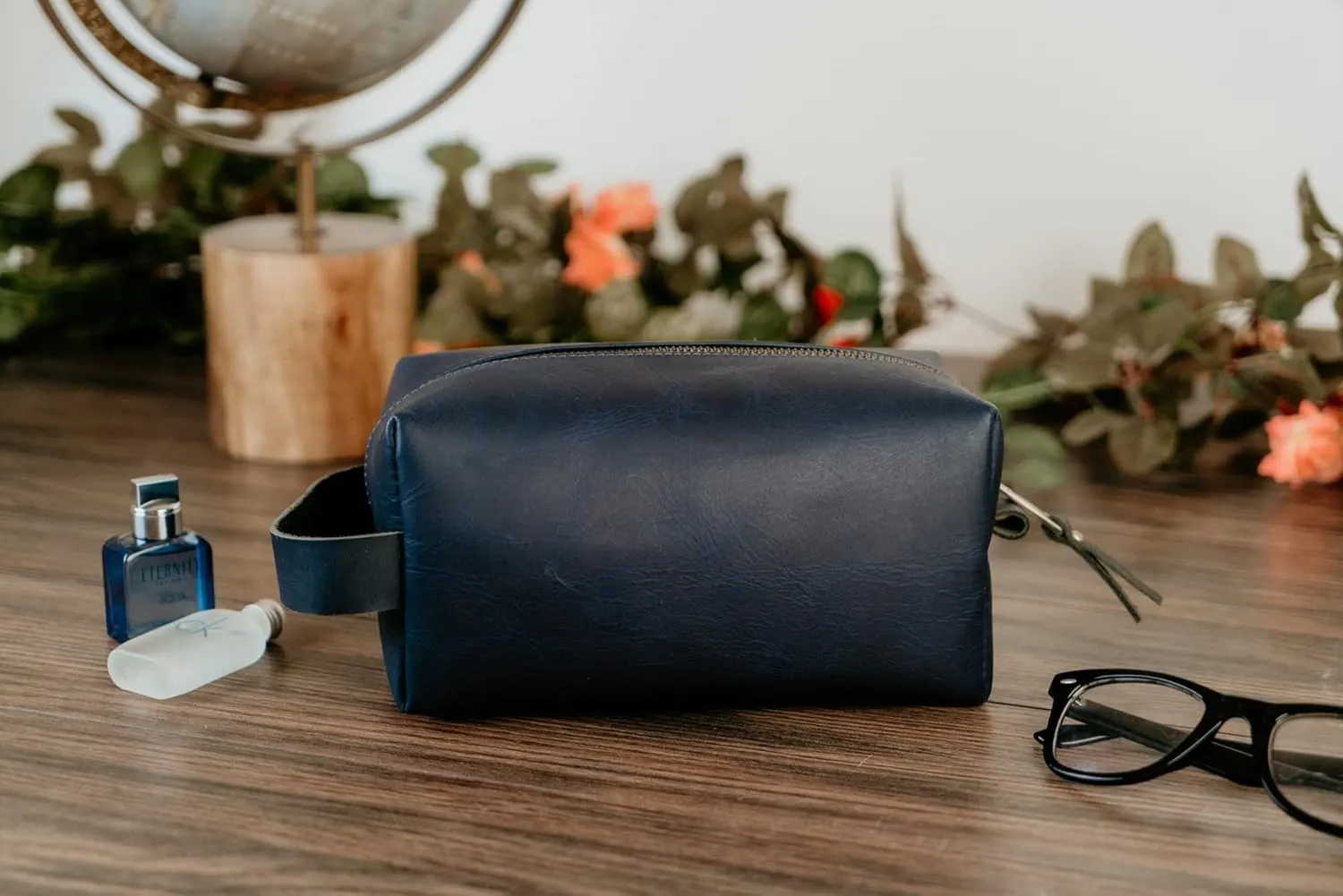 Genuine Leather Dopp Kit - Men's Travel Toiletry Bag, Shaving & Cosmetic Bag for Women (Blue)