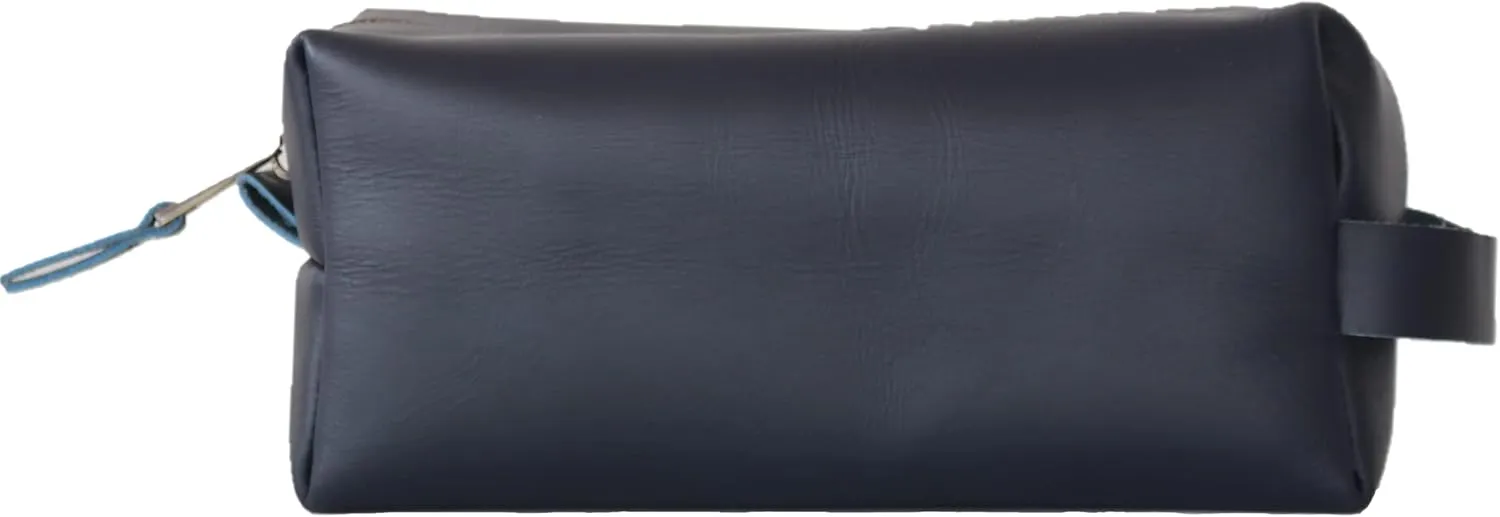 Genuine Leather Dopp Kit - Men's Travel Toiletry Bag, Shaving & Cosmetic Bag for Women (Blue)