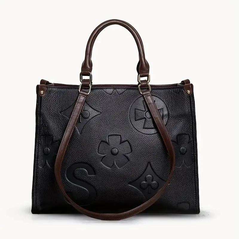 Genuine Leather Embossed Handbag