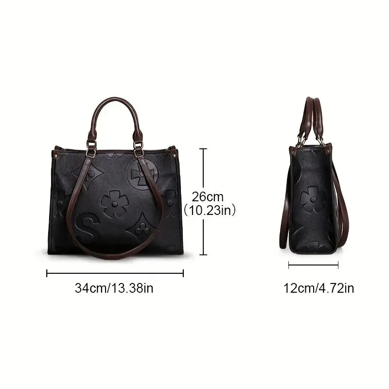 Genuine Leather Embossed Handbag
