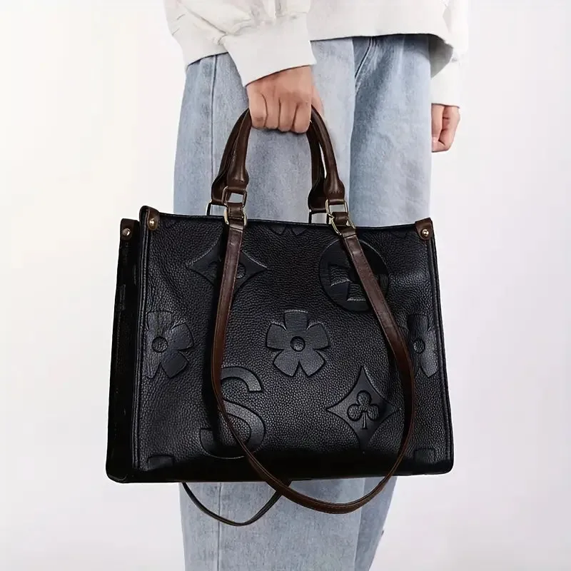 Genuine Leather Embossed Handbag
